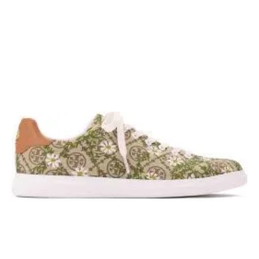 Tory Burch Howell T Monogram Daisy Floral Jacquard Court Sneakers NEW! - Picture 3 of 7